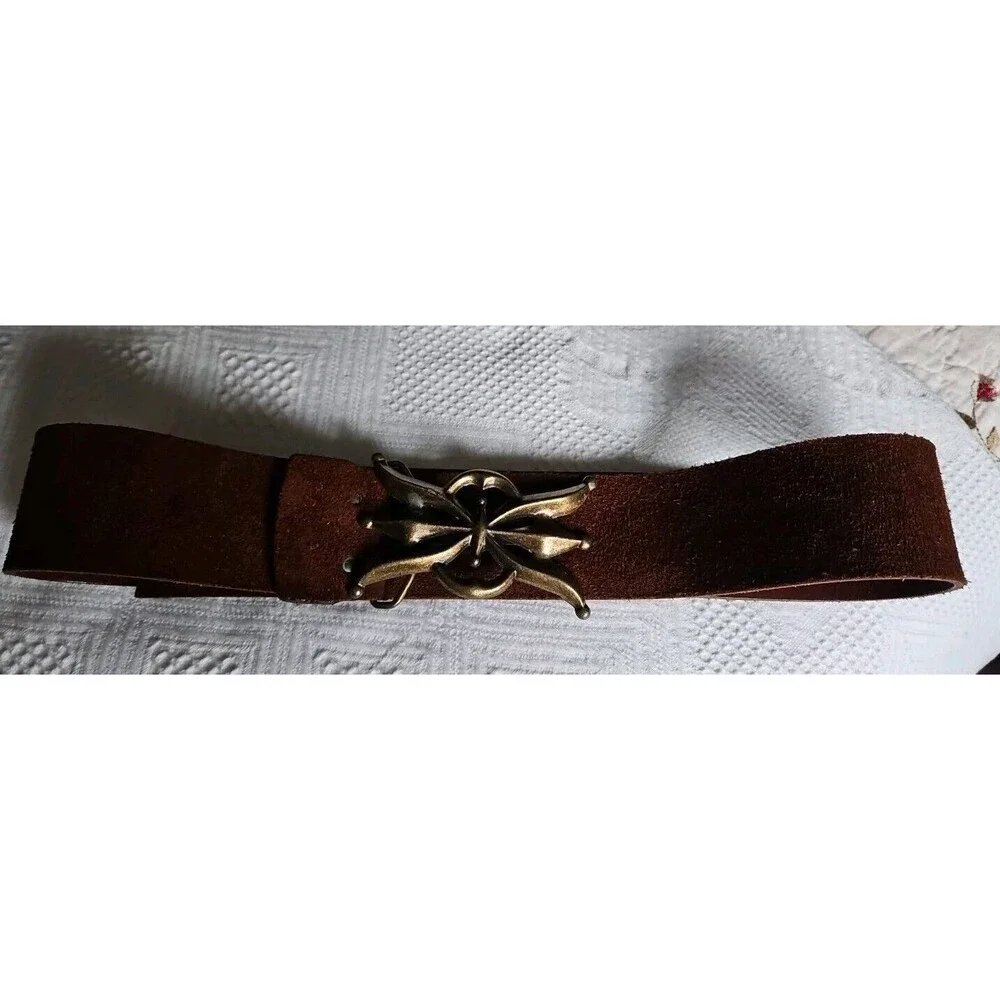 VTG Schaffer Bronze Buckle Brown Leather Belt RARE NWOT SZ S/M